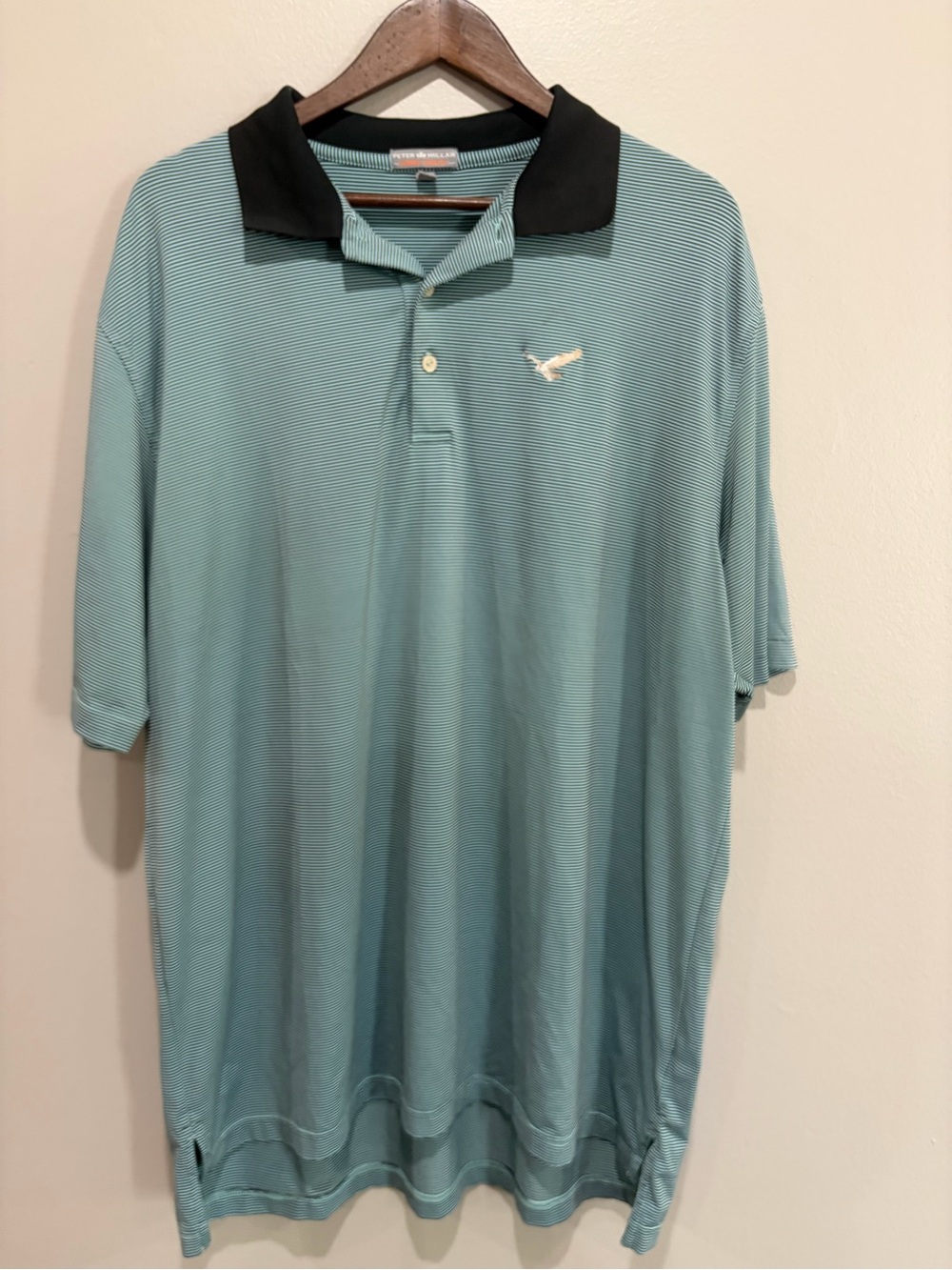 Peter Millar Men's Green Polo Shirt with Black Collar